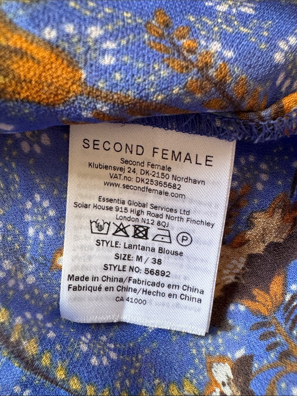 Second‎ Female Lantana Blue Floral Viscose Blouse Puff Sleeve Top Size Medium - Picture 3 of 8